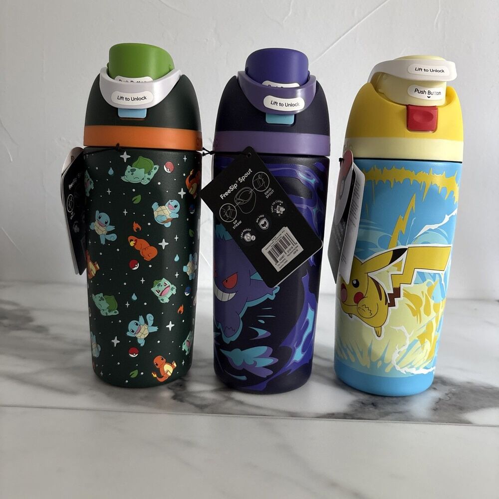 Pokemon x OWALA FreeSip 16 oz LOT OF 3 Gengar, Pikachu, Kanto Starters